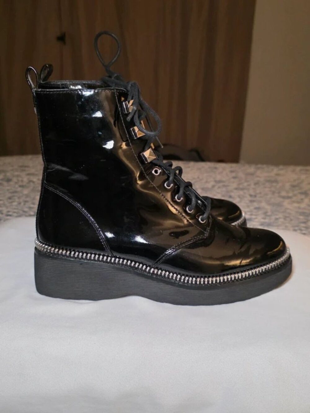 Michael Kors Haskell Patent Leather Combat Boots, Women’s US 7M